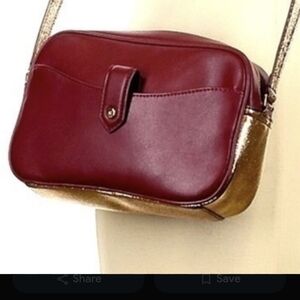 GILI Genuine Leather Crossbody Purse Burgandy And Metallic Plus Gold Wallet